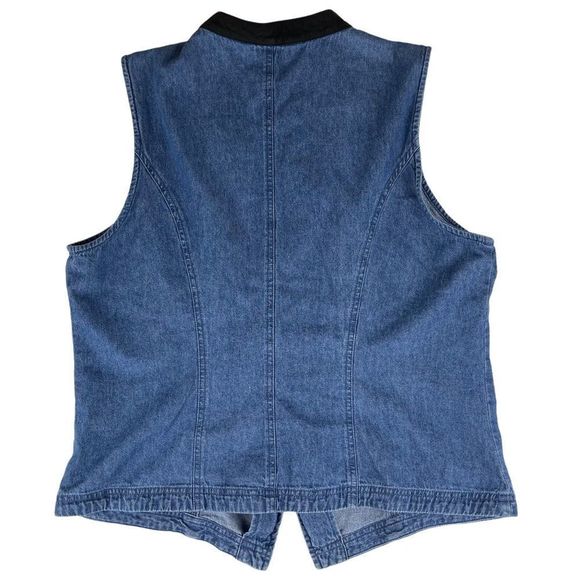 Denim High Neck Button Front Vest w/ Silver Buttons Sz 16 - Picture 3 of 6